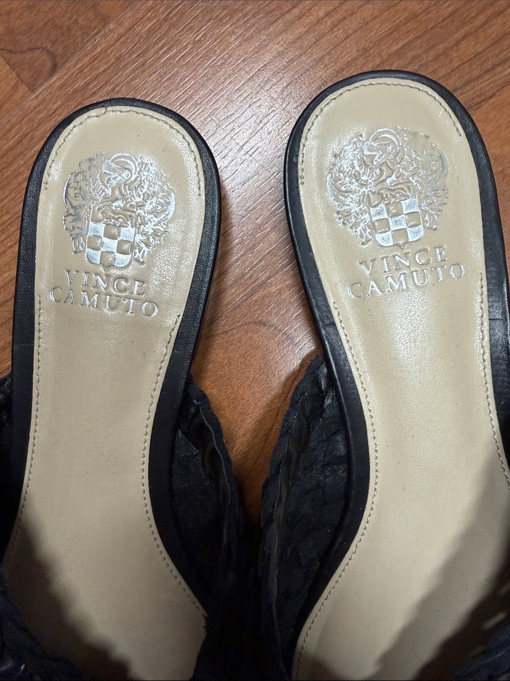 Vince Camuto Black Woven Leather Slip-On Mules - Picture 3 of 5